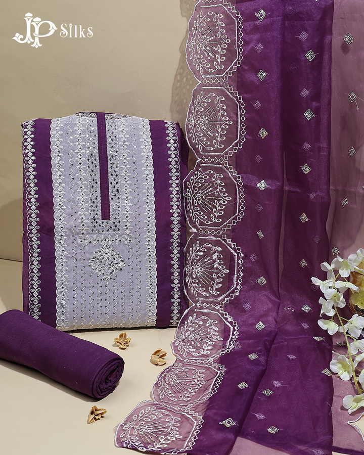 Deep Purple Chudithar Material with Thread Embroidery - E3463 - View 1