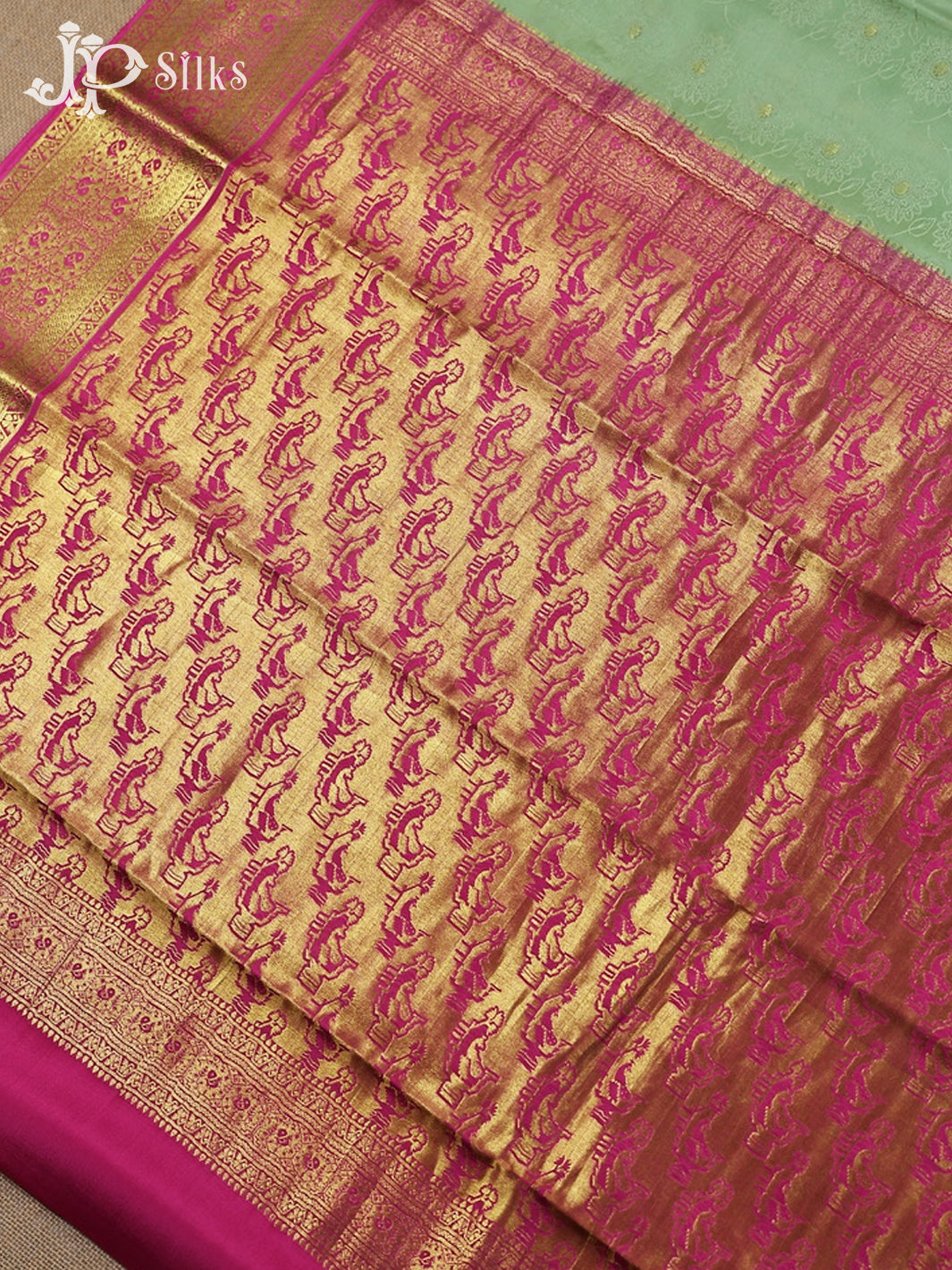 Pastel Green with Baby Pink Mysore Silk Saree - D4772 - View 5