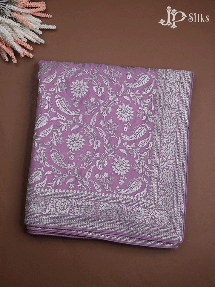 Lavender Fancy Saree with Floral Embroidery and Stone Work - E5515