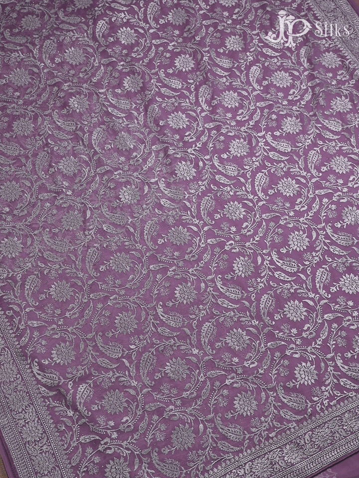 Lavender Fancy Saree with Floral Embroidery and Stone Work - E5515