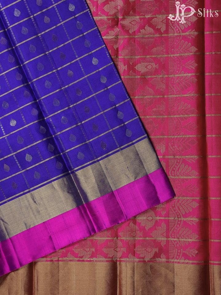 Ink blue with pink colour Kanchipuram Silk Saree - A2869 - View 2