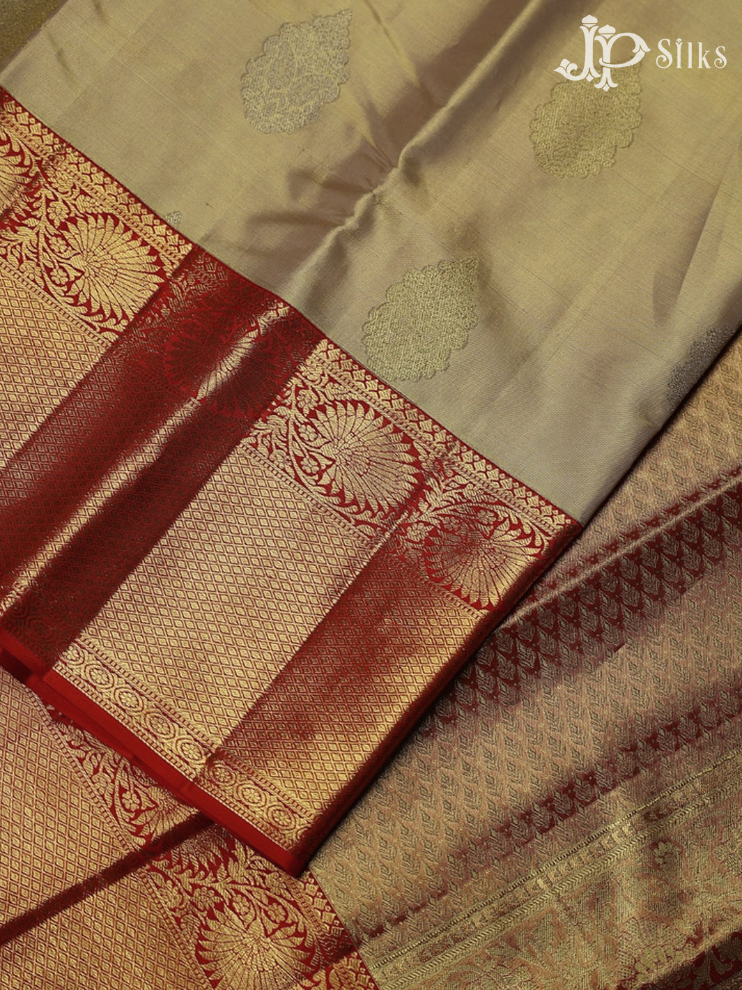 Golden  shimmer with red colour Kanchipuram Silk Saree - F2341 - View 4