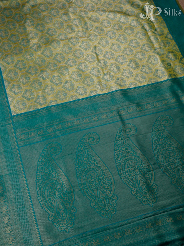 Lemon Yellow And Teal Green Art Silk Saree - F2865