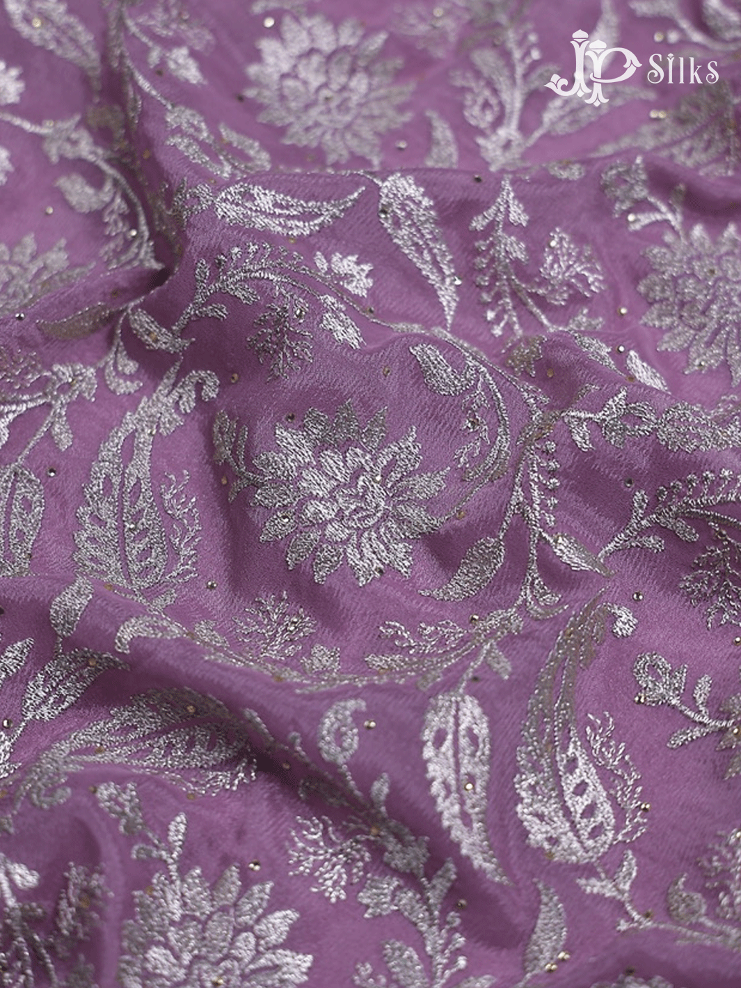 Lavender Fancy Saree with Floral Embroidery and Stone Work - E5515