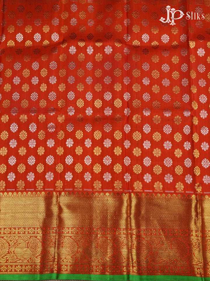 Orange and Parrot Green Pattu Pavadai - D5931 - View 1