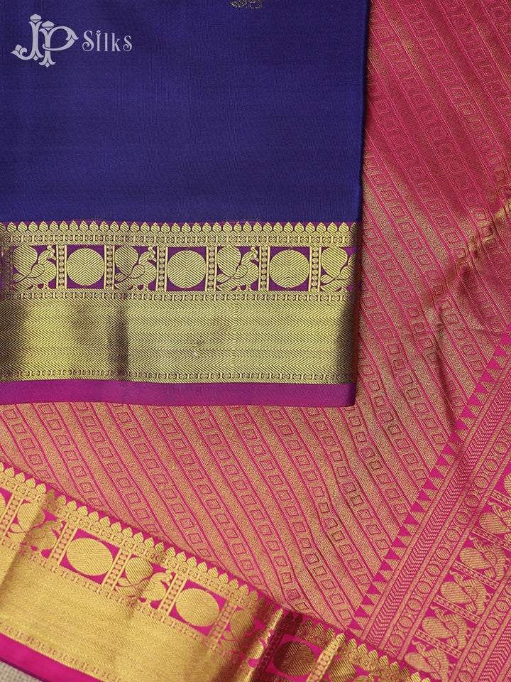 Ink Blue with Pink Kanchipuram Silk Saree - C682 - View 4