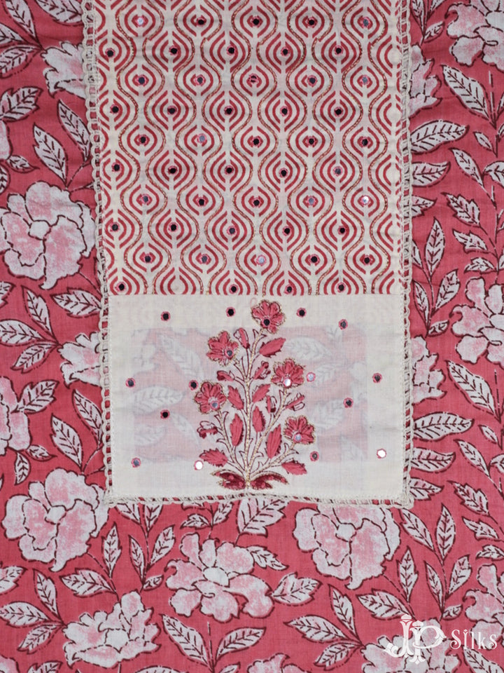 White and Punch Pink Chudidhar Material - F27 - View 3