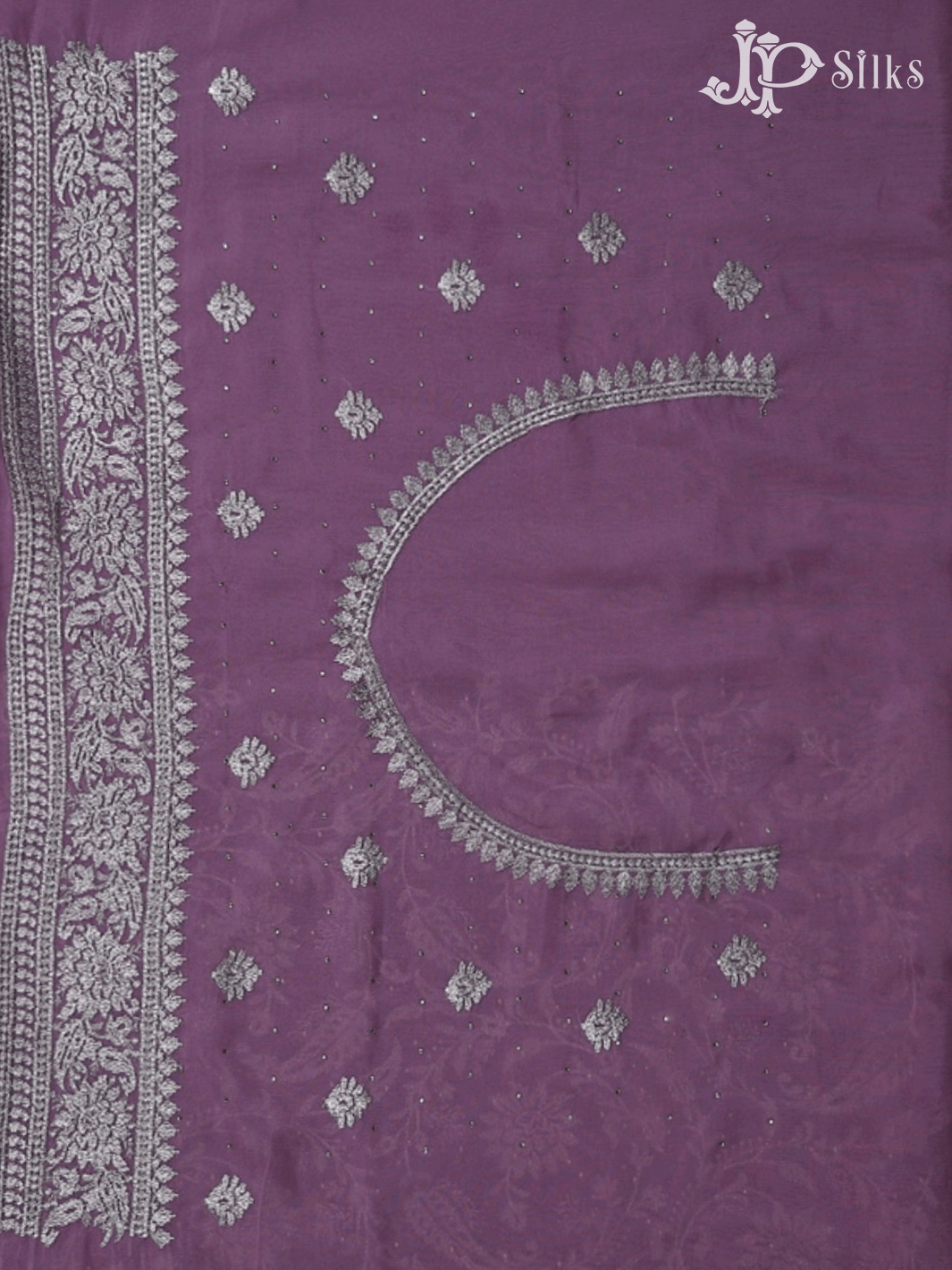 Lavender Fancy Saree with Floral Embroidery and Stone Work - E5515