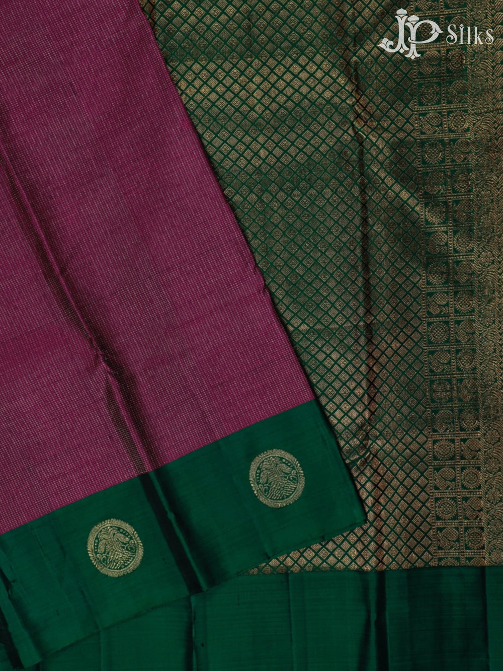 Magenta with Bottle Green Kanchipuram Silk Saree - F2339 - View 2