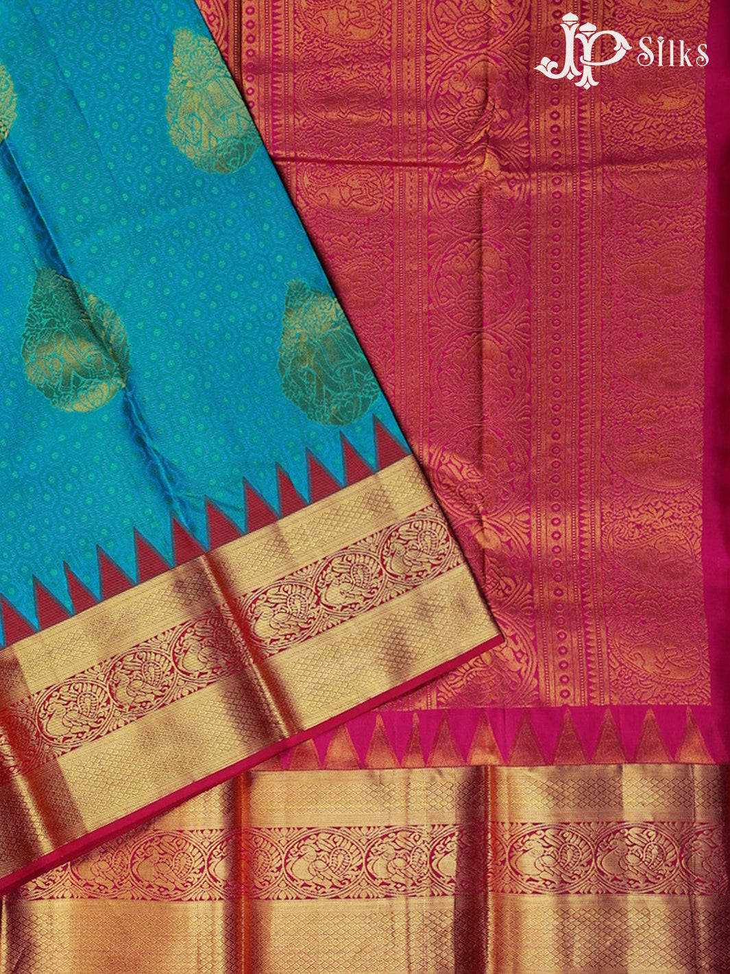 Dual Shade Green with Pink Kanchipuram Silk Saree - A6118 - View 2