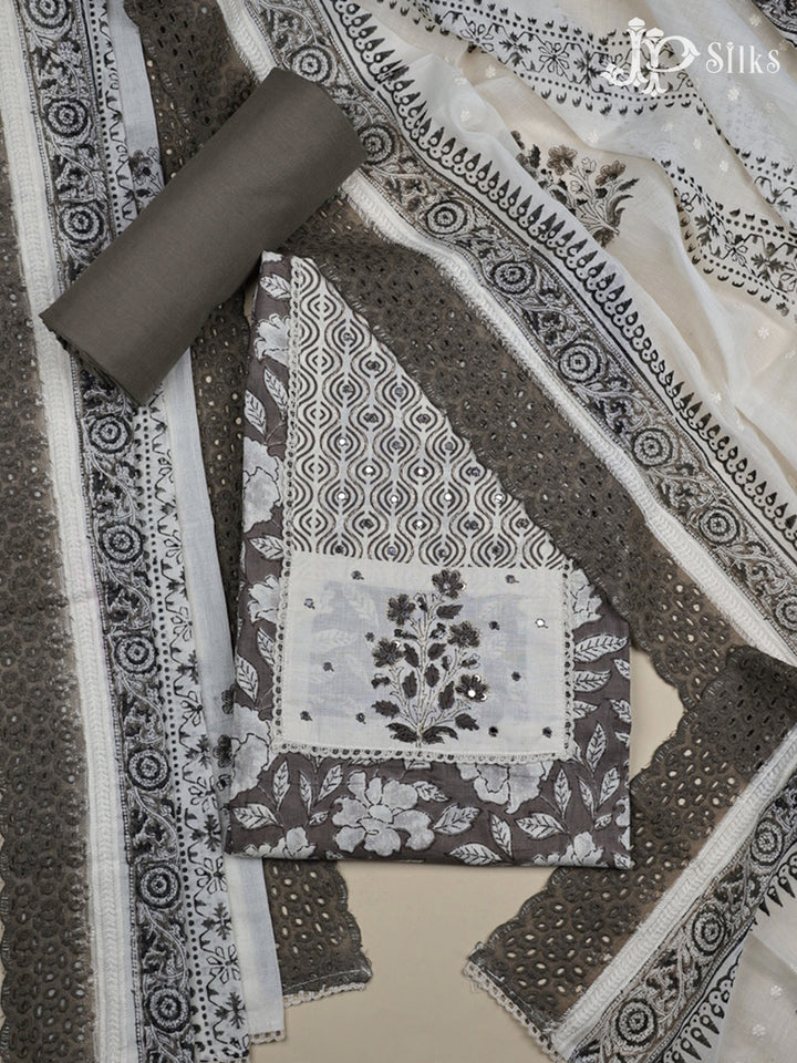 White and Light Grey Chudidhar Material - F26 - View 1