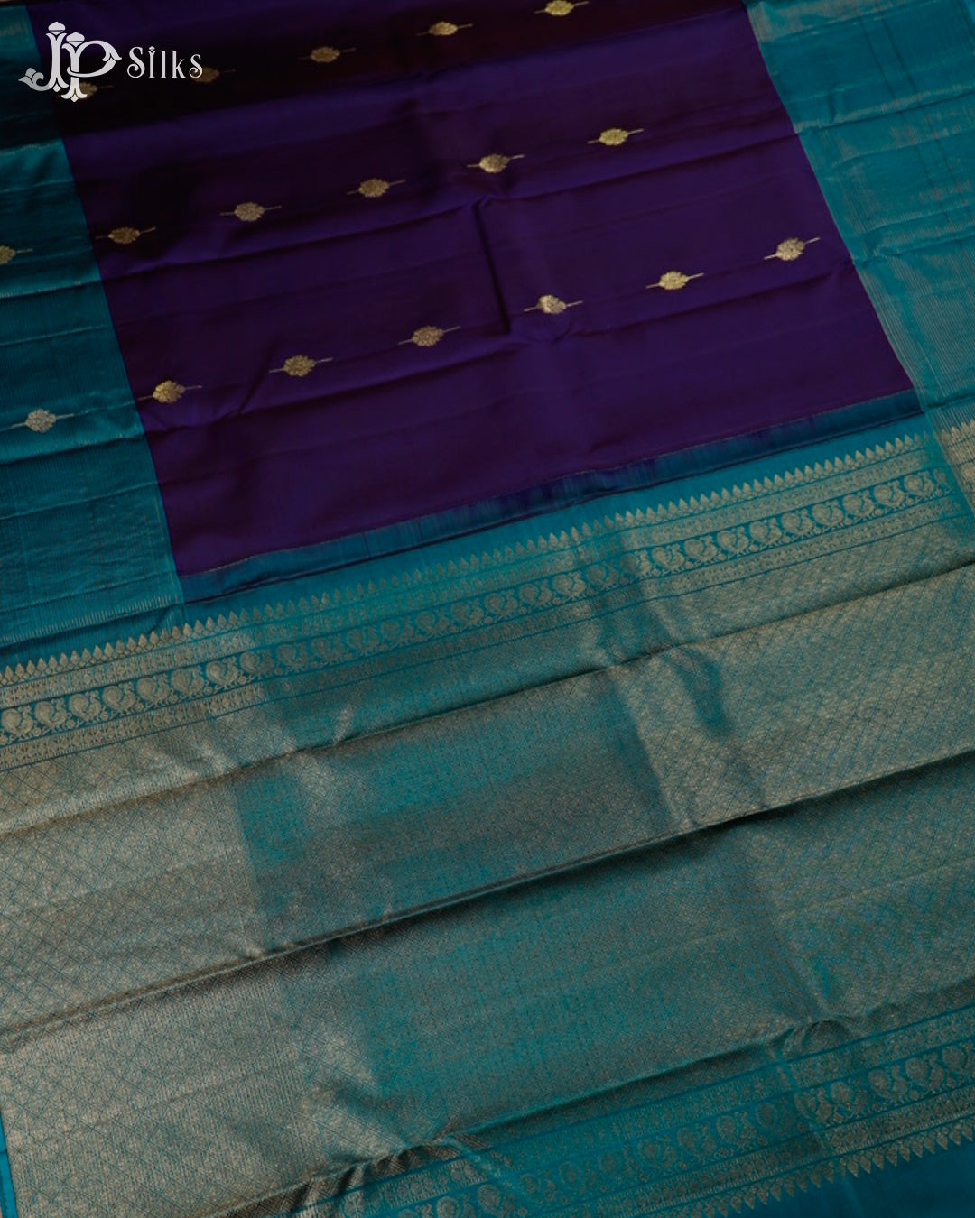 Ink Blue And Teal Green Kanchipuram Silk Saree - F432