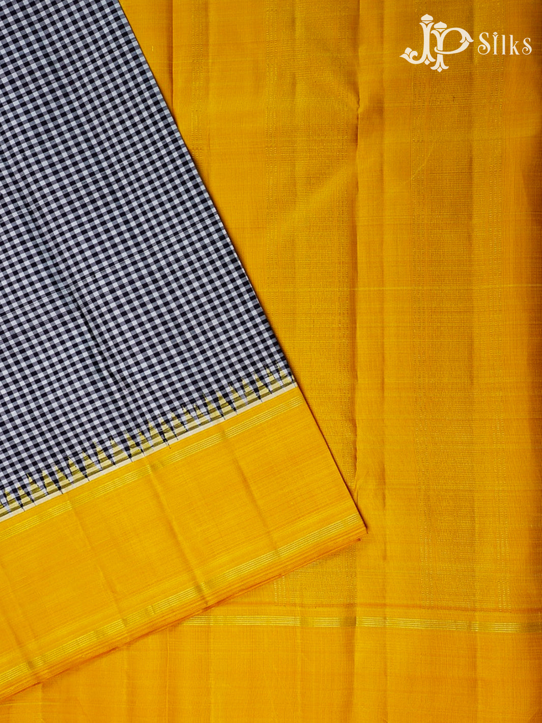 Black And White With Yellow Kanchipuram Silk Saree - F3387