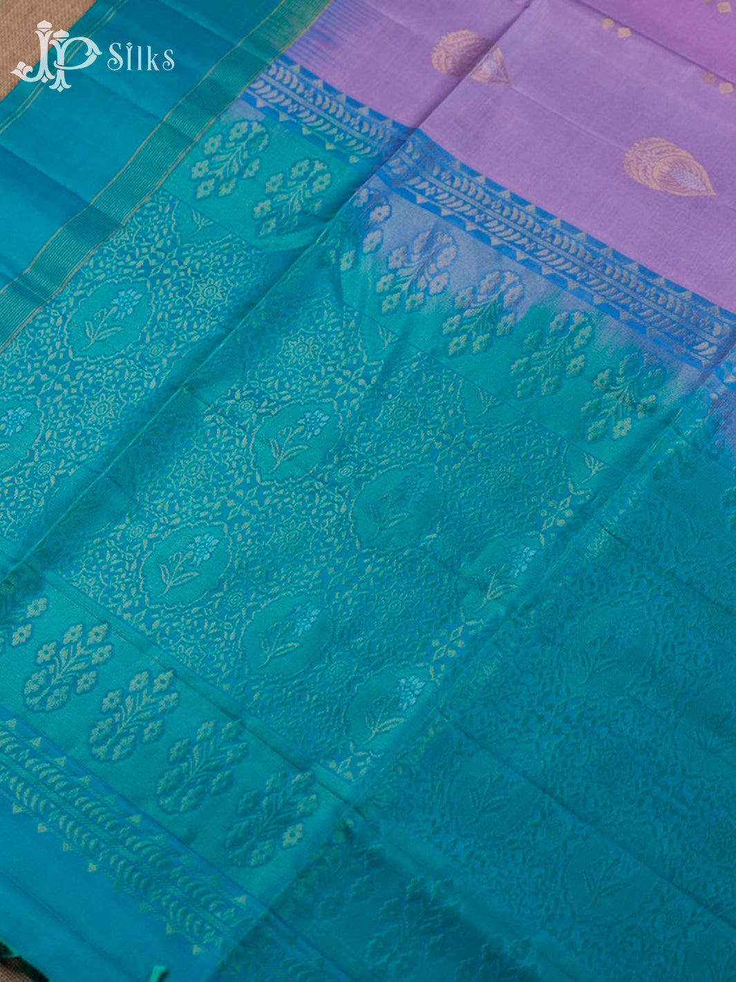 Lavender And Teal Green Soft Silk Saree - F3518