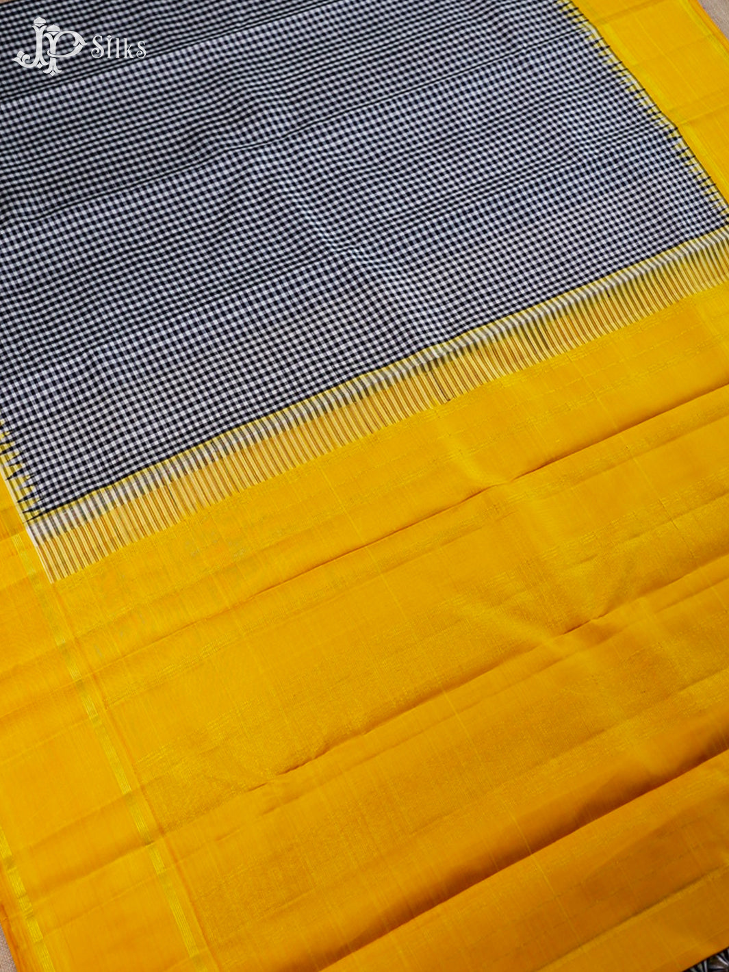 Black And White With Yellow Kanchipuram Silk Saree - F3387