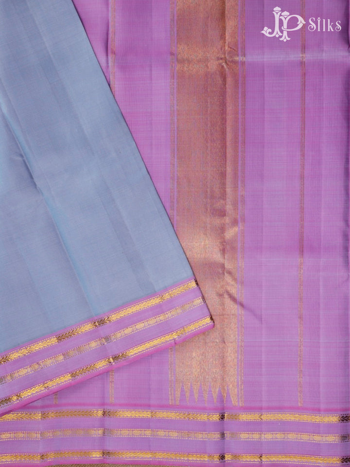 Grey And Baby Pink Kanchipuram Pure Silk Saree - F3490