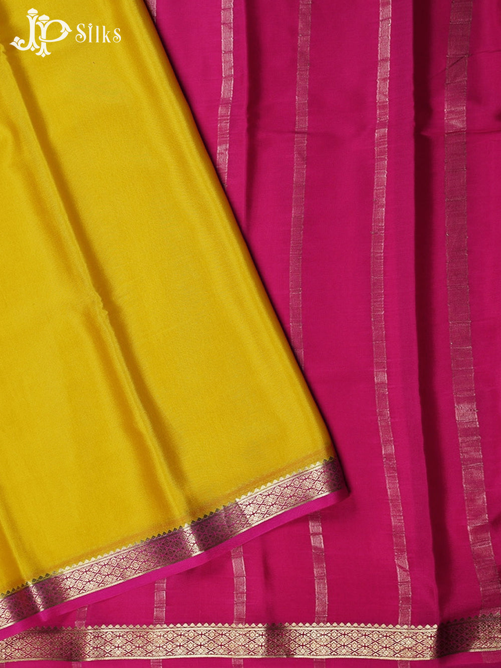 Lemon Yellow with Pink Mysore Silk saree - F2455 - View 3