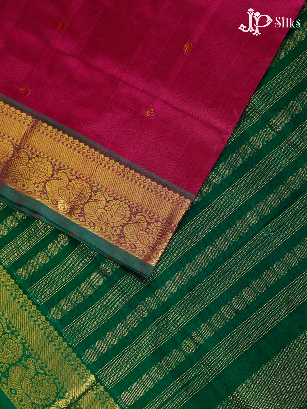 Reddish Pink And Bottle Green Silk Cotton Saree - F3428