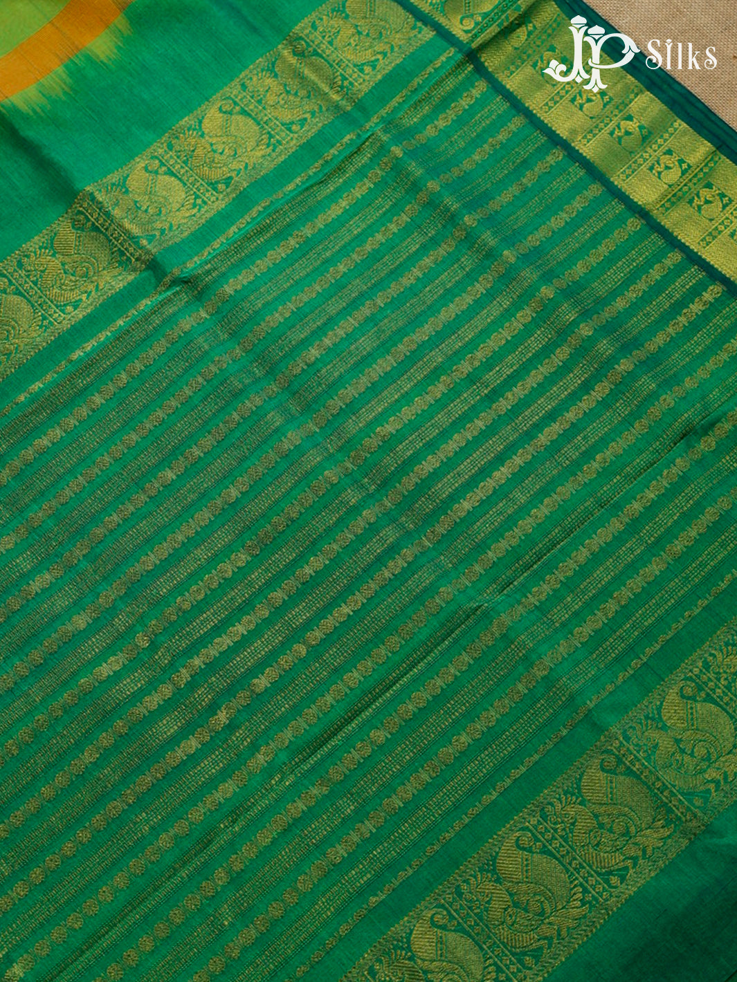 Light Green And Bottle Green Silk Cotton Saree - F3516