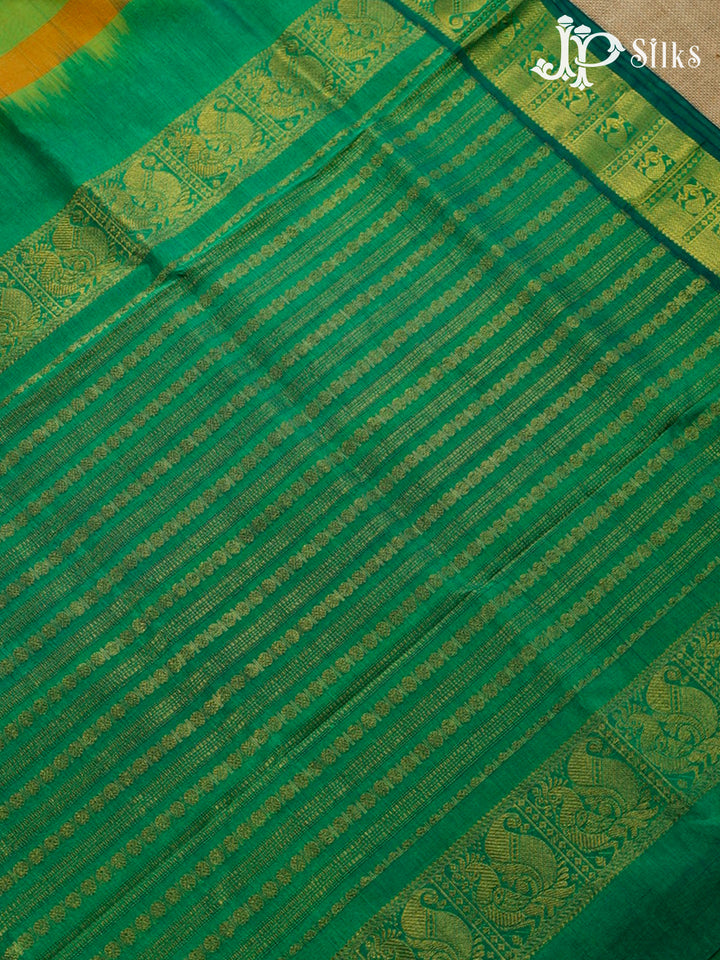 Light Green And Bottle Green Silk Cotton Saree - F3516