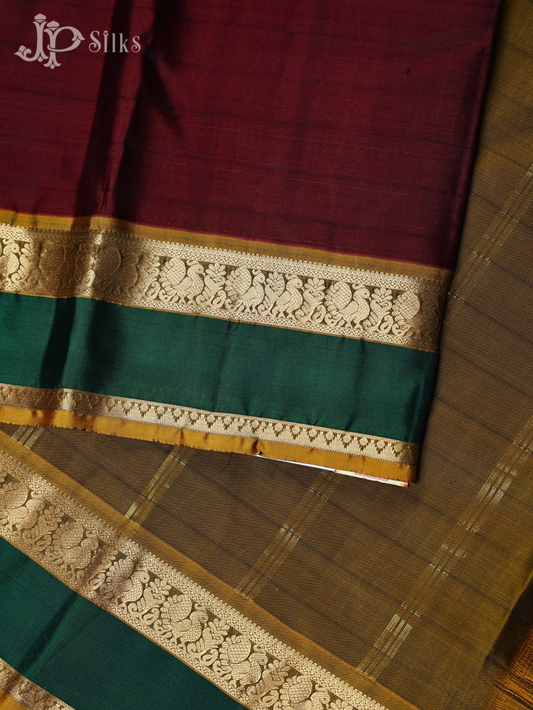 Maroon with Mehandi Green Arani Silk Saree - F2352 - View 4