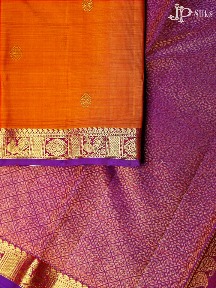 Orange And Purple Kanchipuram Silk Saree - F3385