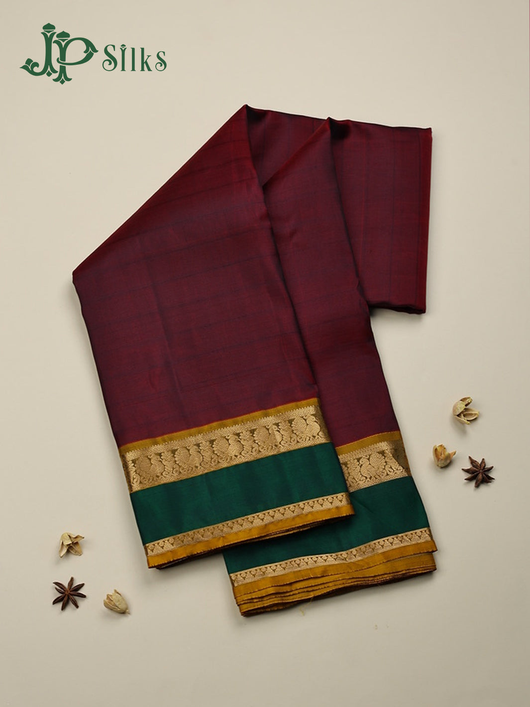 Maroon with Mehandi Green Arani Silk Saree - F2352 - View 1