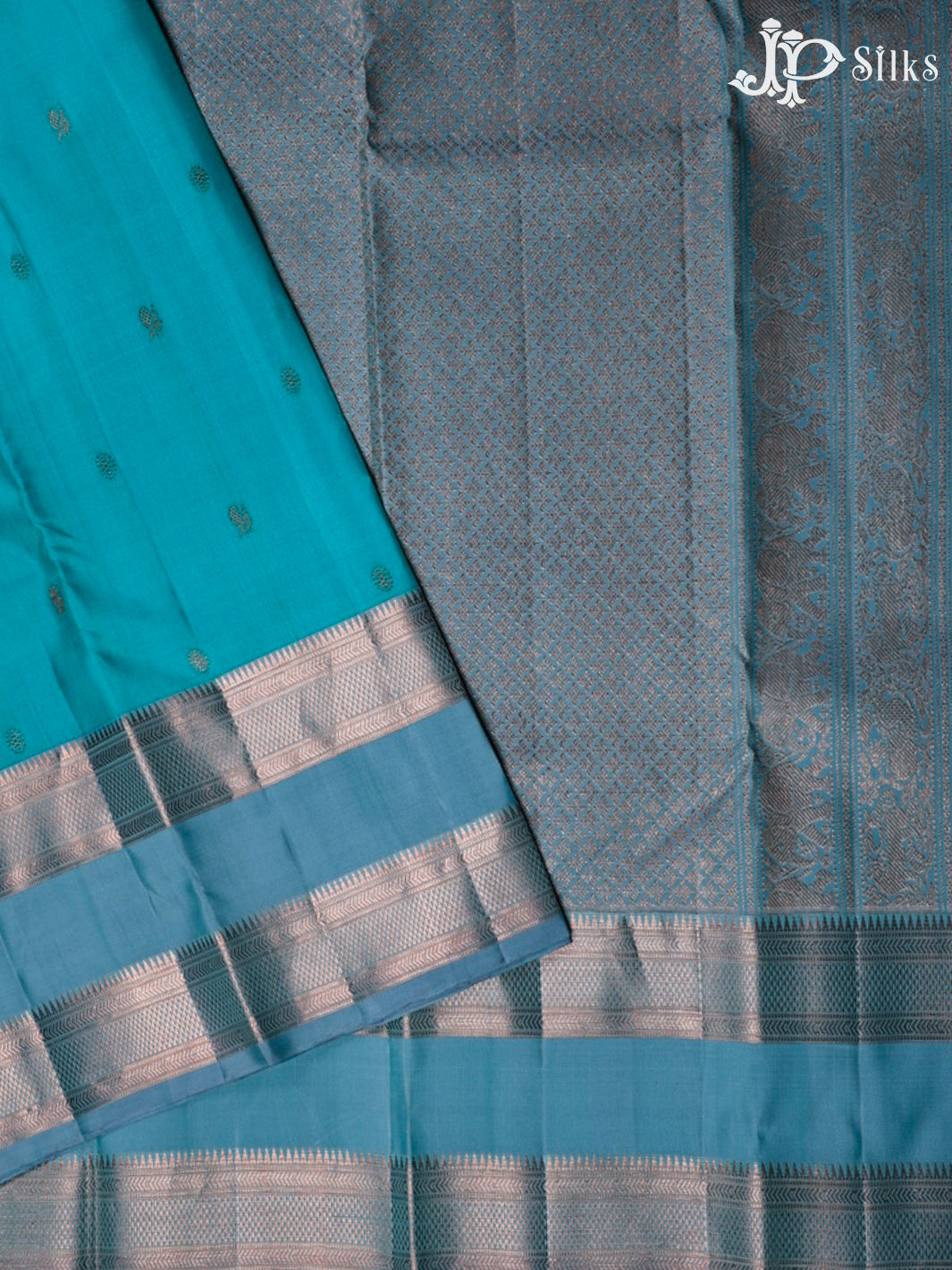 Light Teal Green And Light Sky Blue Kanchipuram Silk Saree - F3465