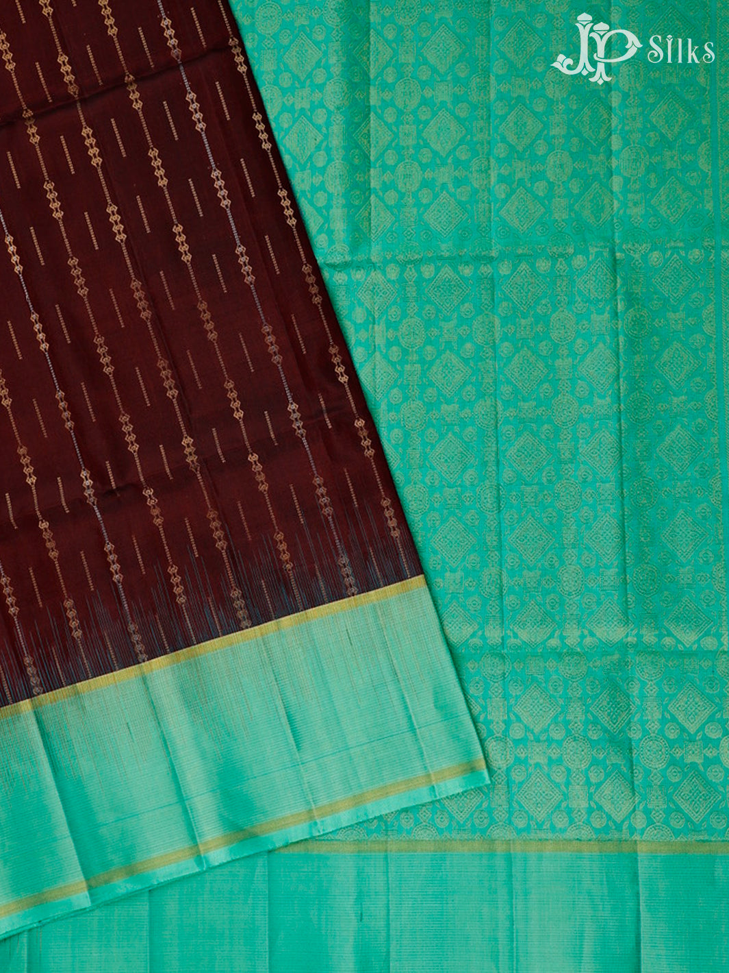 Brown And Teal Green Soft Silk Saree - F3526