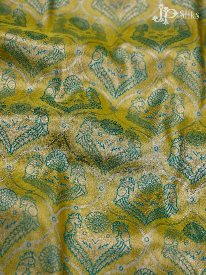 Lemon Yellow And Teal Green Art Silk Saree - F2865