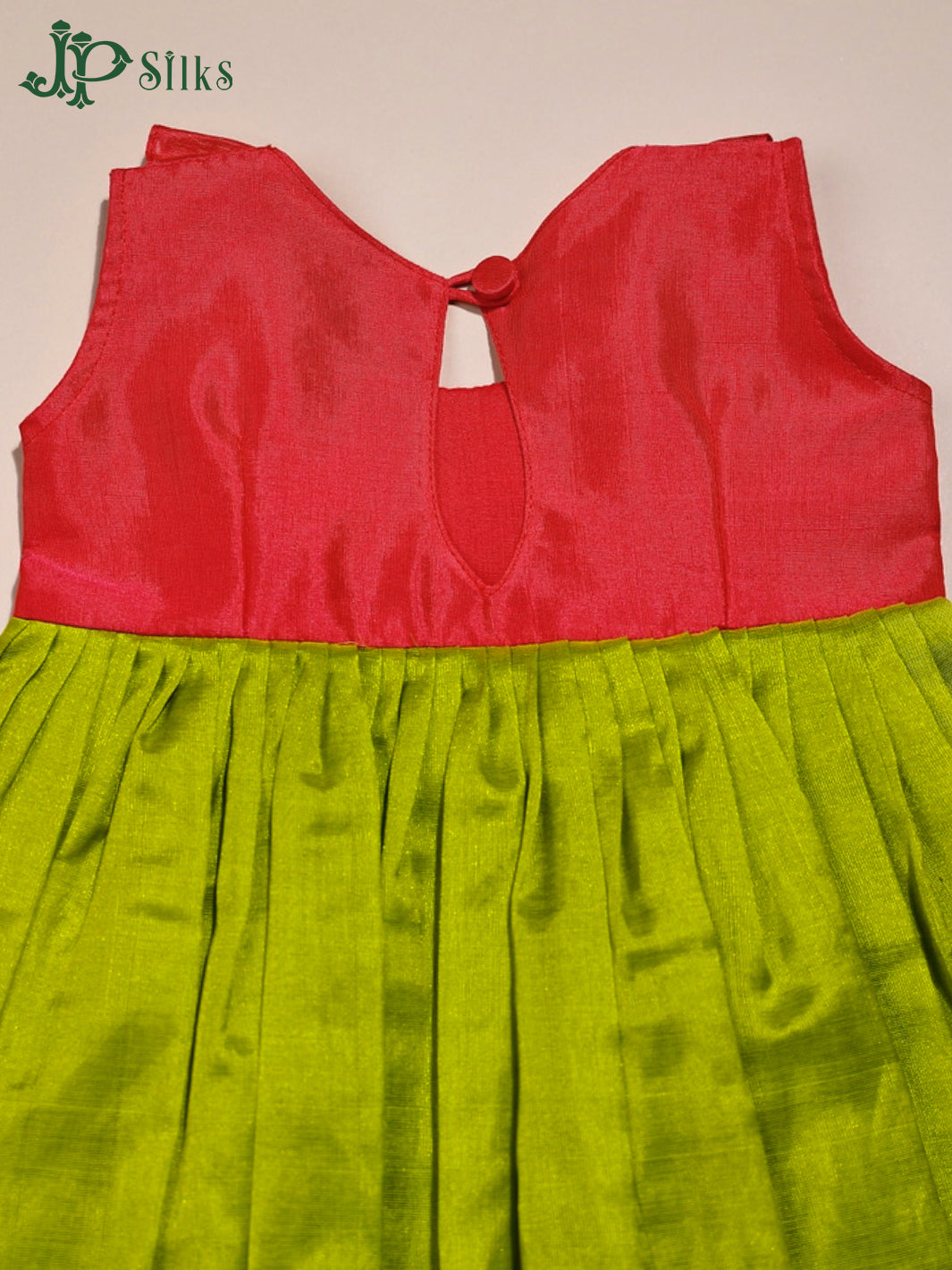 Pink And Green Silk Cotton Pleated Frock | 1 m - 8 m - E4293