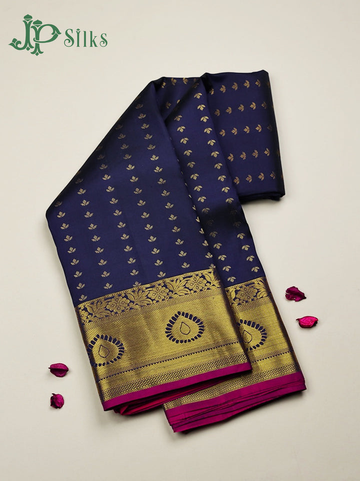 Navy Blue with Pink Kanchipuram Silk Saree - E242 - View 1