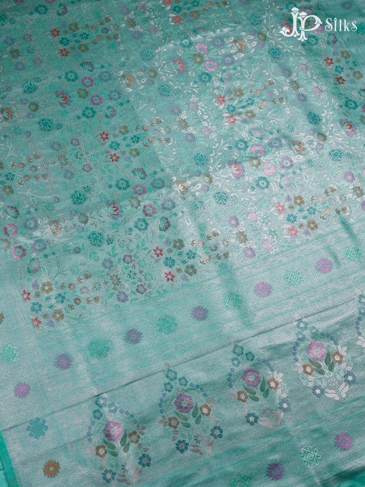 Teal Green Semi Banaras Saree - F2645