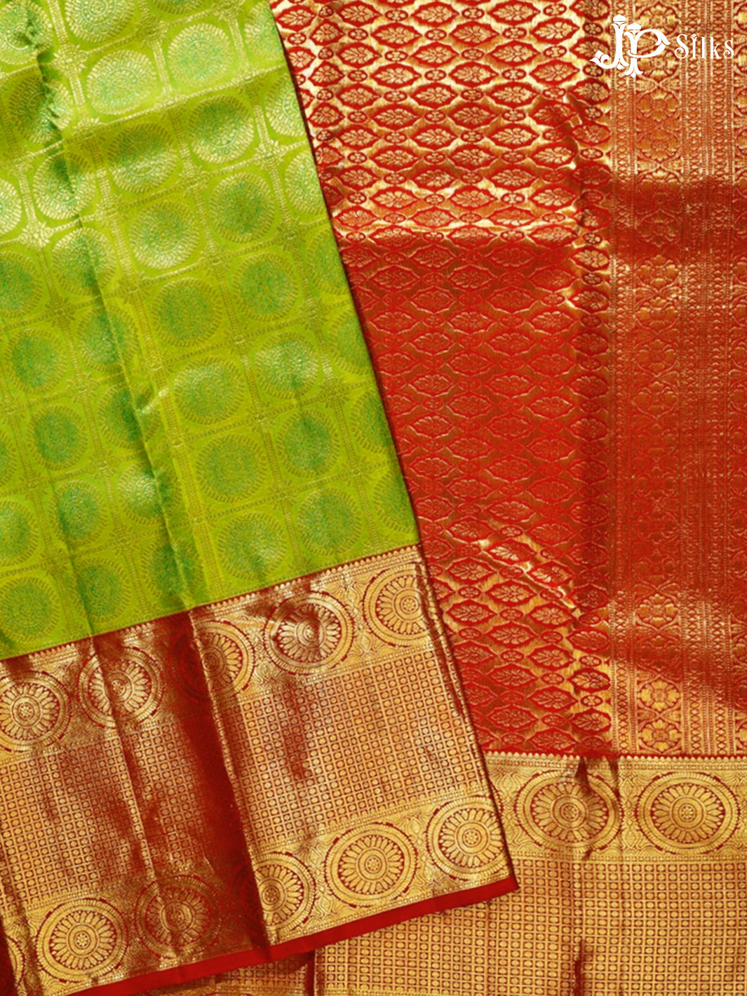 Parrot Green And Red Kanchipuram Silk Saree - A7047