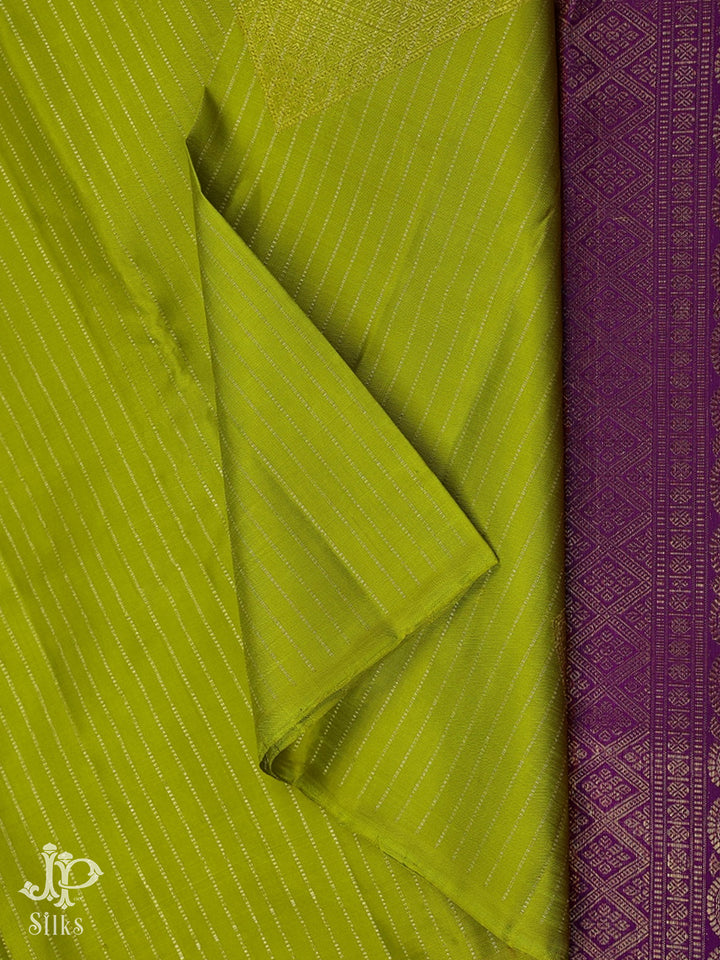 Light Green with Purple Kanchpuram Silk Saree - F12 - View 7