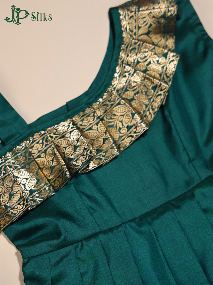 Bottle Green Pure Silk Pleated Frock | 1 Yr - E4289