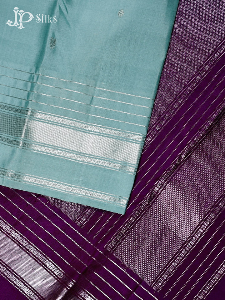 Pastel Blue with Deep Violet Kanchipuram Silk Saree - F2454 - View 4