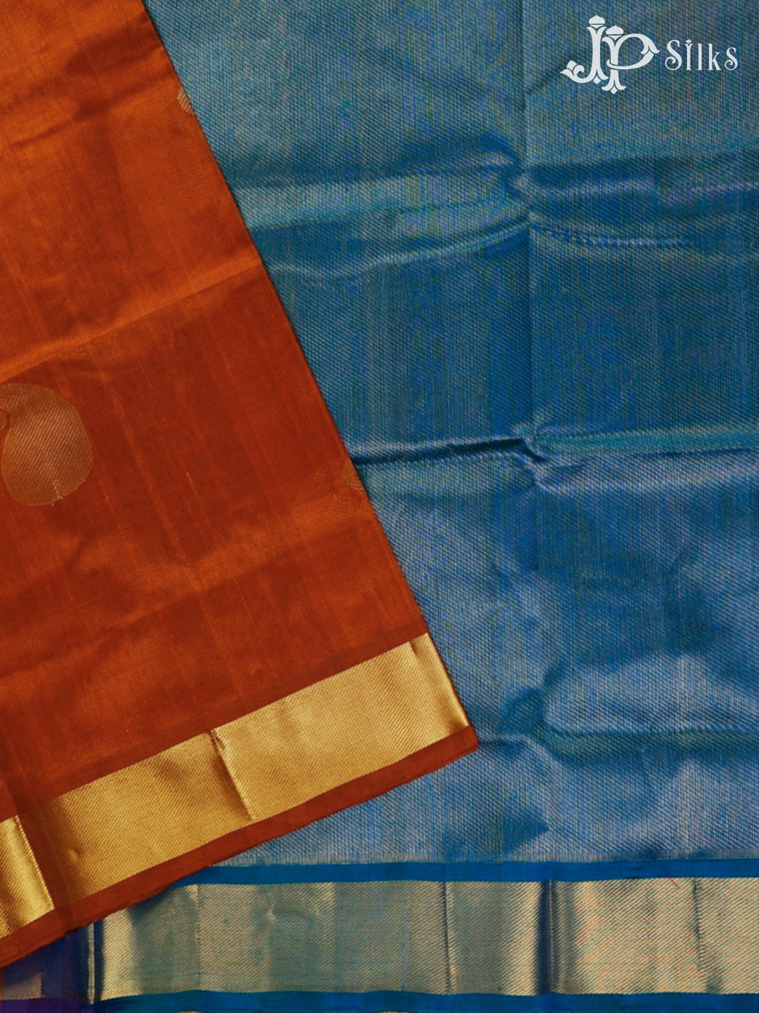 Orange And Teal Blue Silk Cotton Saree - F3513