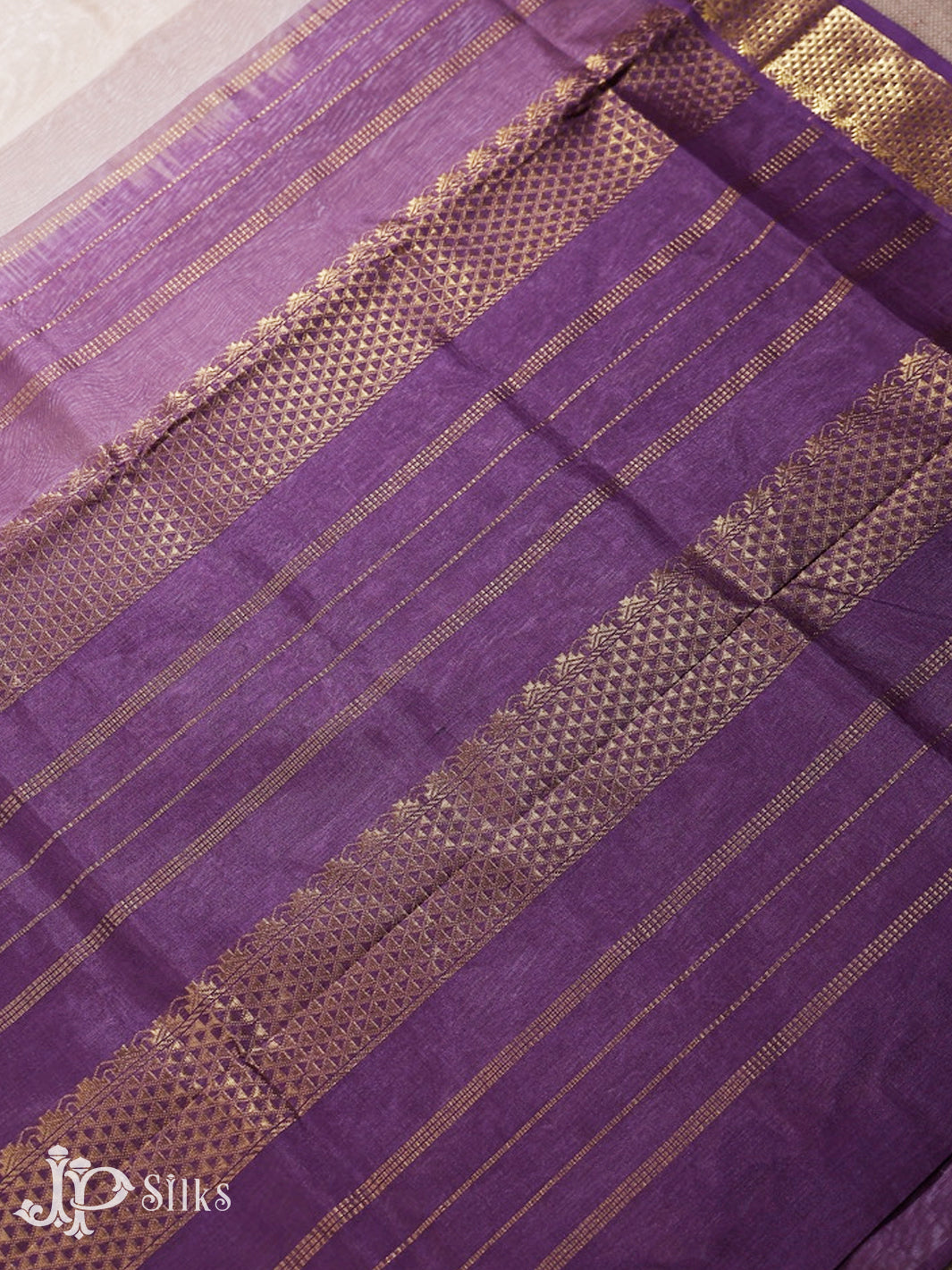 Off- White and Lavender Purple Silk Cotton Saree - F3418