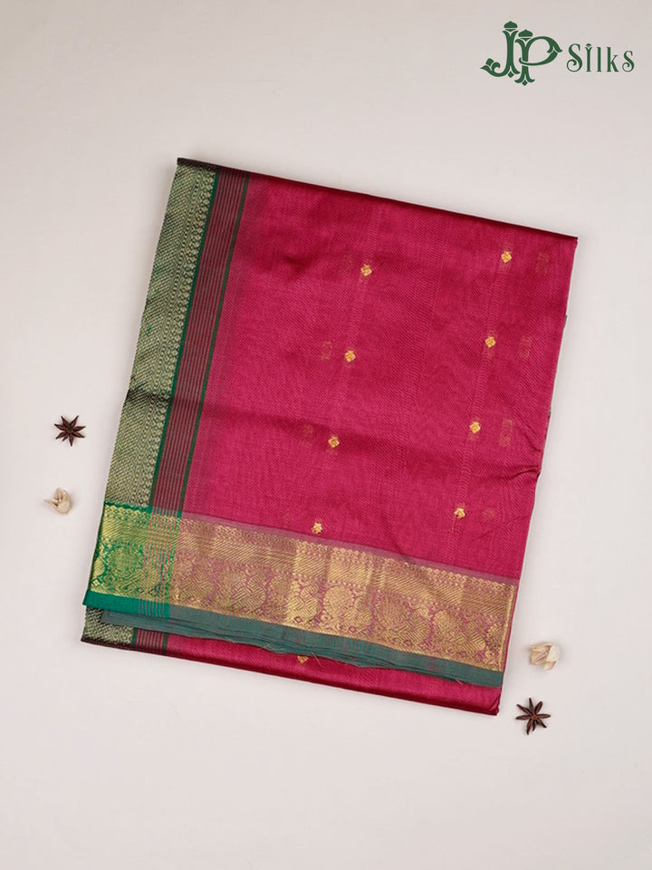 Reddish Pink And Bottle Green Silk Cotton Saree - F3428