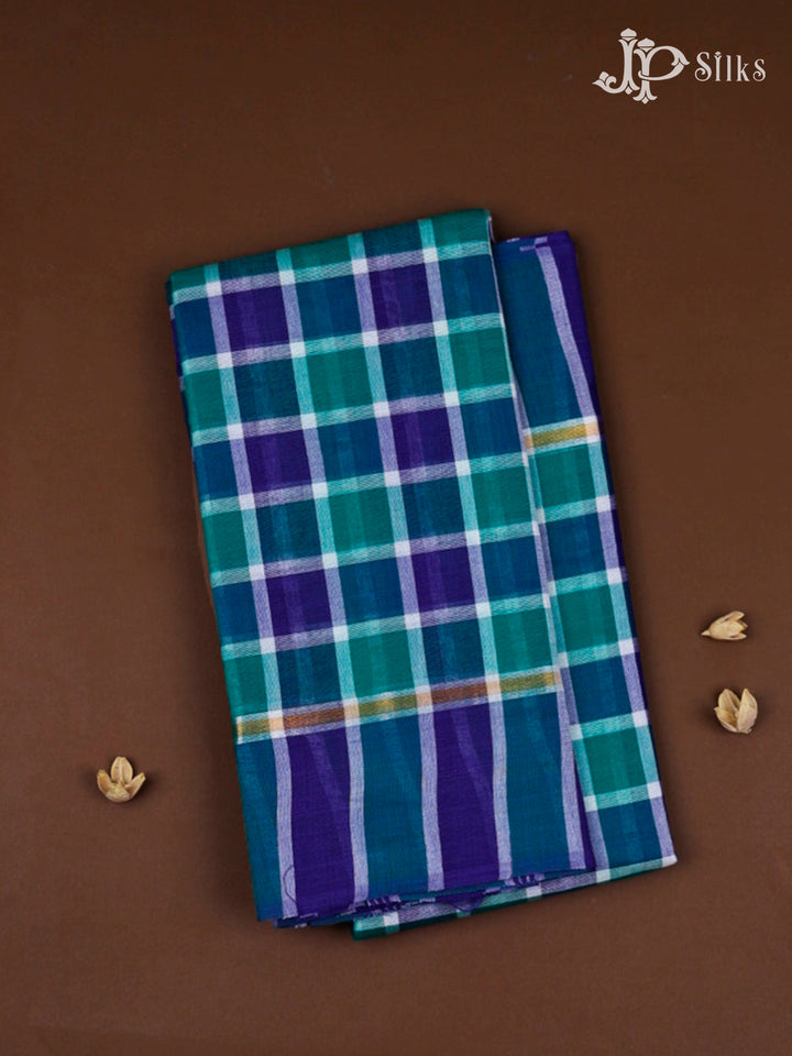 Teal Green, Purple And Sea Blue Cotton Saree - D1103