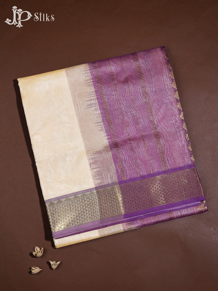 Off- White and Lavender Purple Silk Cotton Saree - F3418