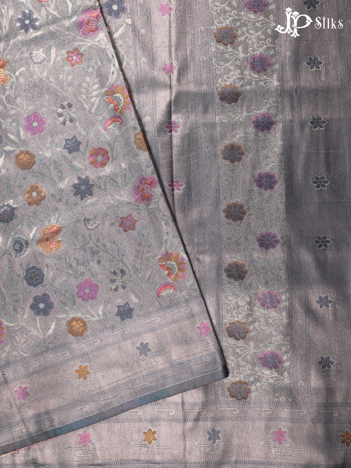 Grey Floral Design Semi Banarasi Saree - F2647