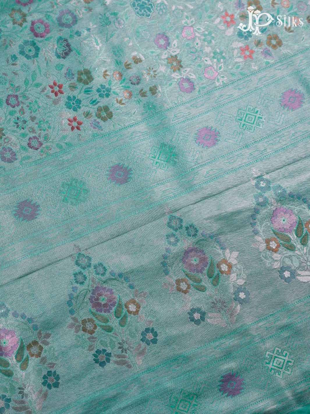 Teal Green Semi Banaras Saree - F2645