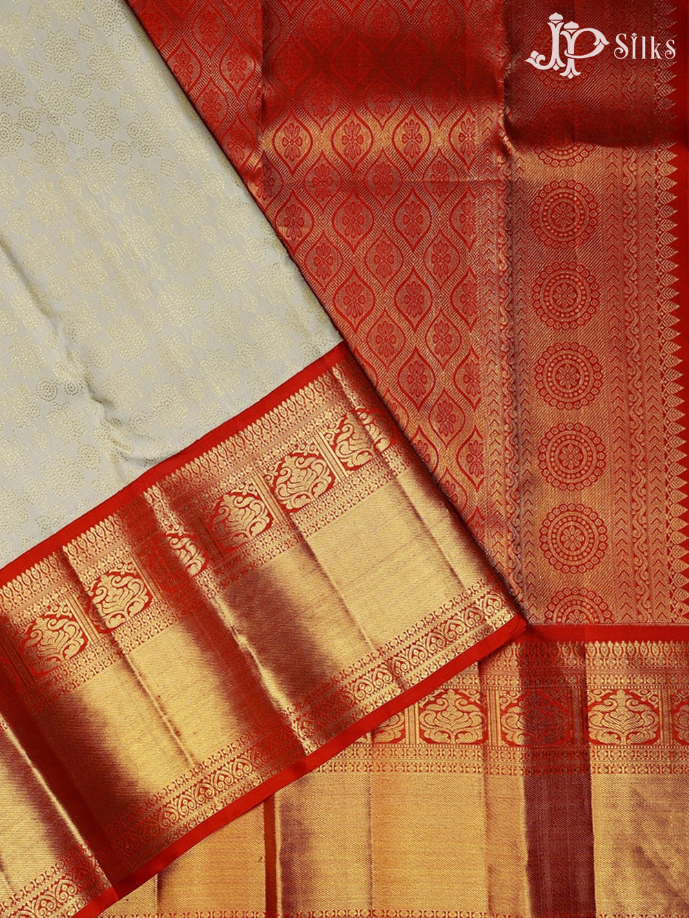 Half White with Red Kanchipuram Silk Saree - A1301 - View 2