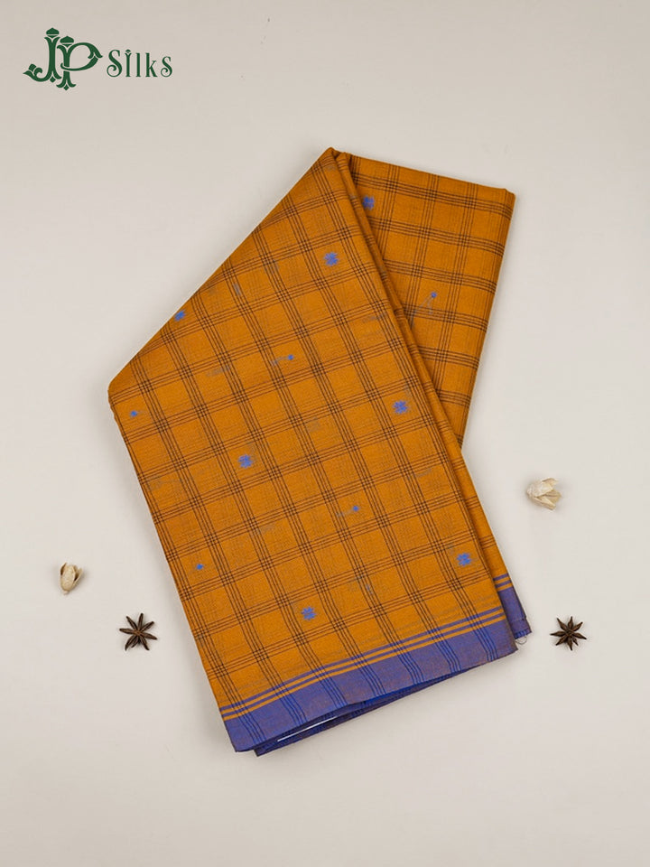 Mustard Yellow And Violet Blue Cotton Saree - F2771