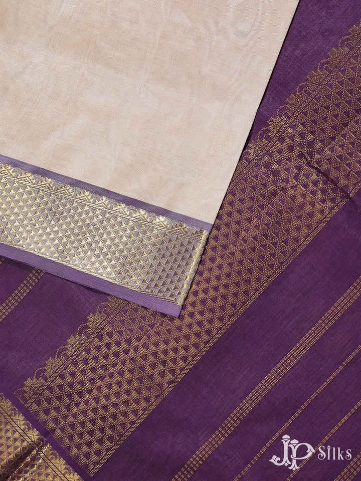 Off- White and Lavender Purple Silk Cotton Saree - F3418