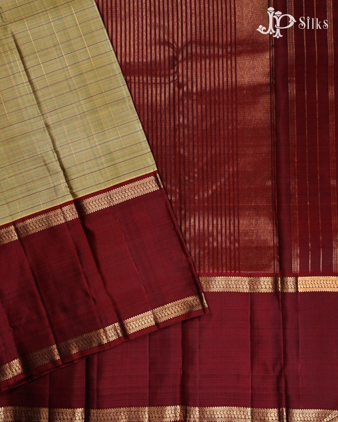 Beige And Maroon Kanchipuram Silk Saree - F3473