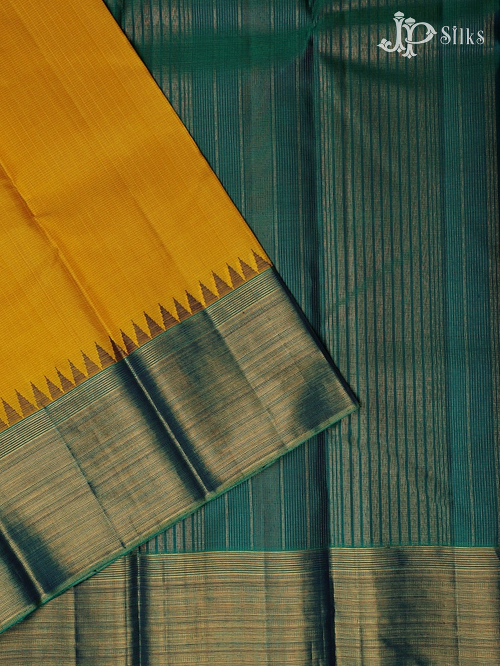 Lemon Yellow with Dark Green Kanchipuram Silk Saree - E5122 - View 2