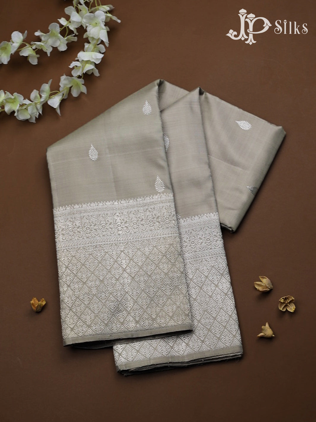 Light Grey Kanchipuram Silk Saree - A1220 - View 1